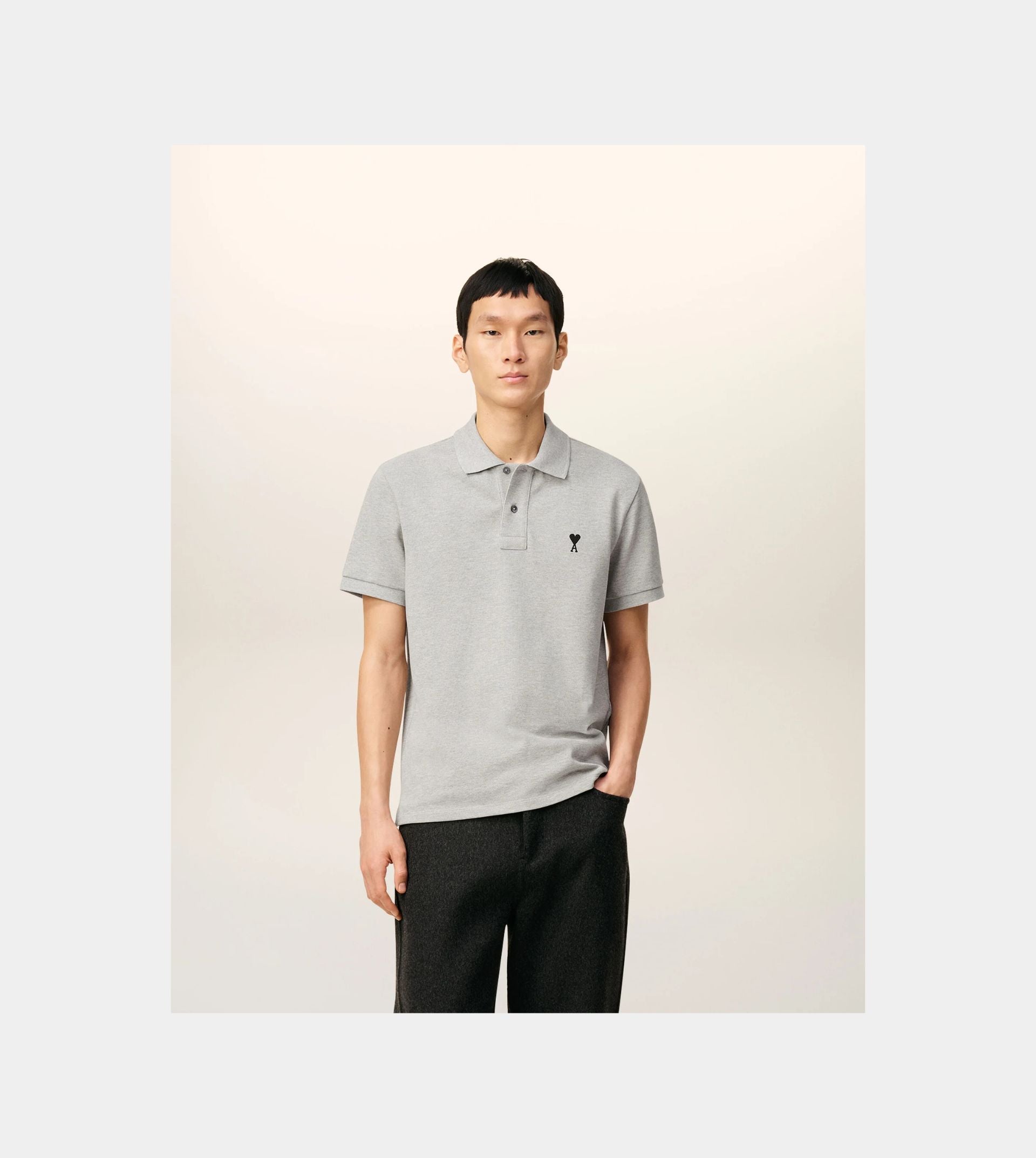 Grey Cotton Contrasted Ami De Coeur Polo Shirt