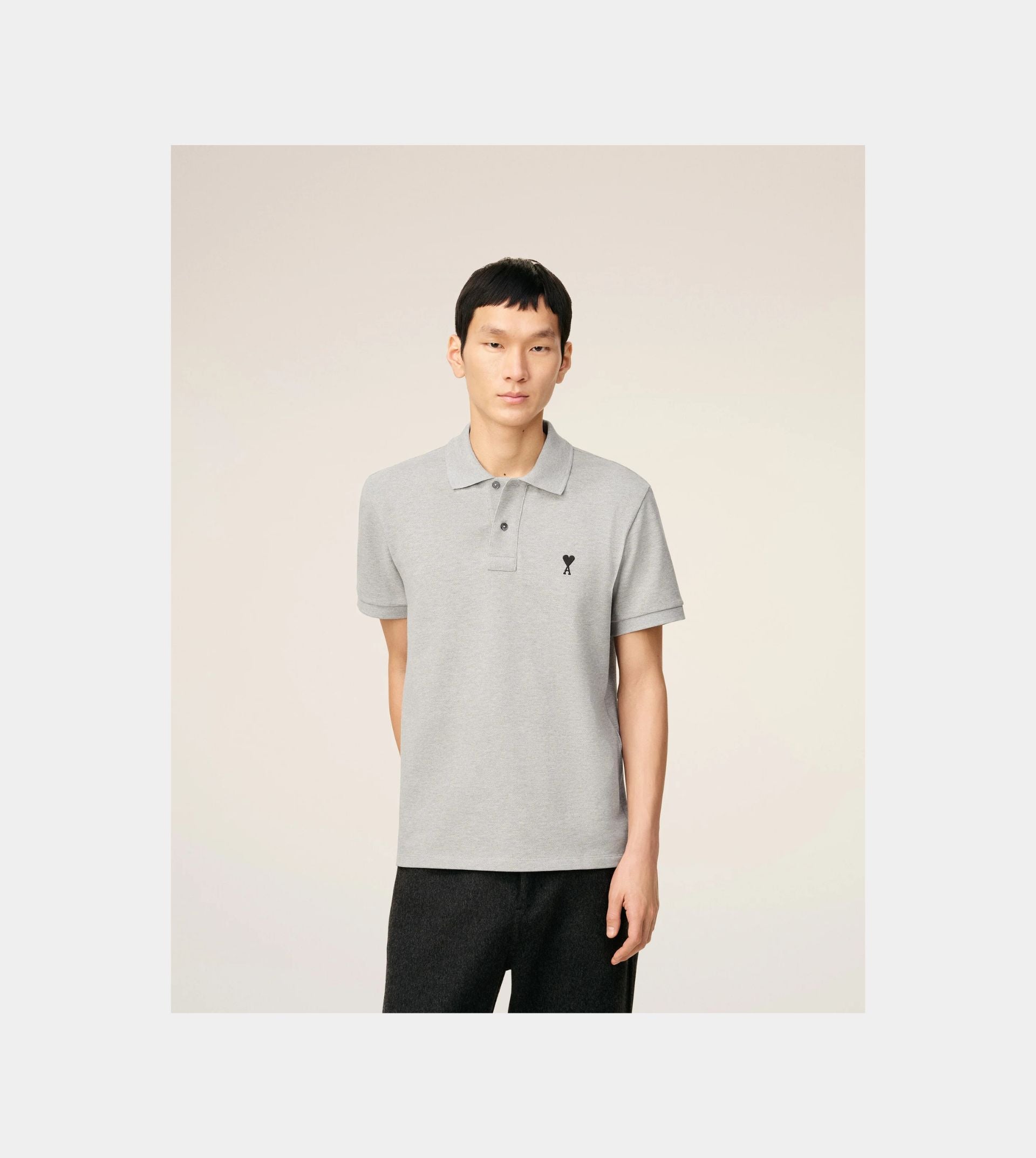 Grey Cotton Contrasted Ami De Coeur Polo Shirt