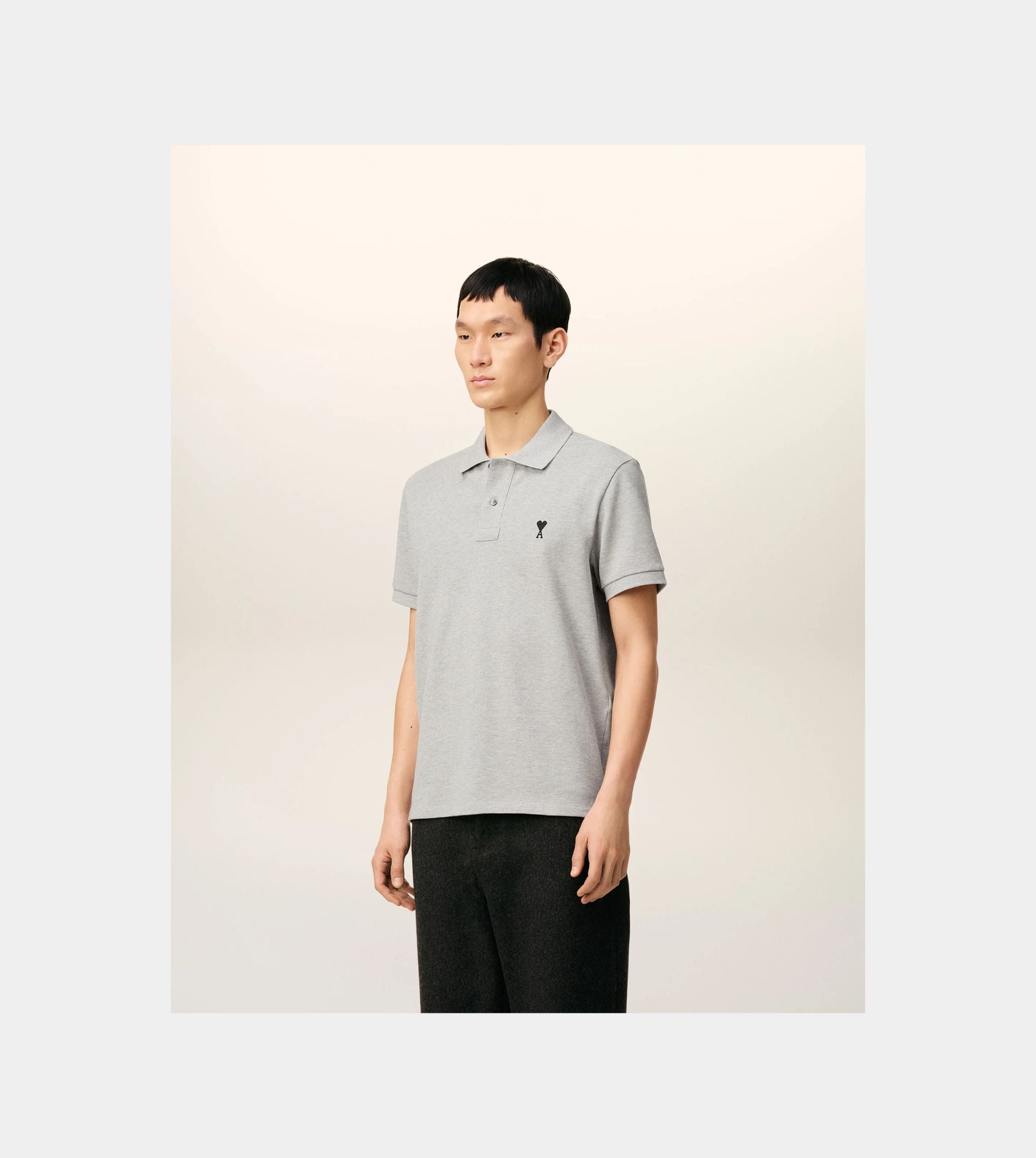 Grey Cotton Contrasted Ami De Coeur Polo Shirt