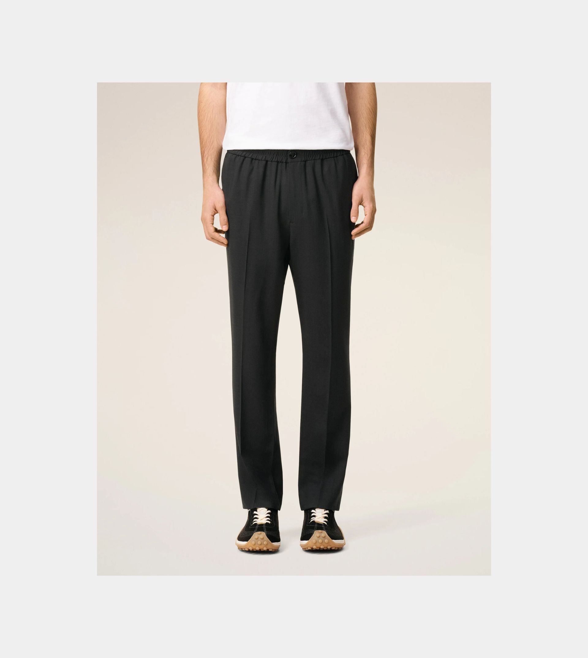 Black Wool Elasticated Waist Trousers