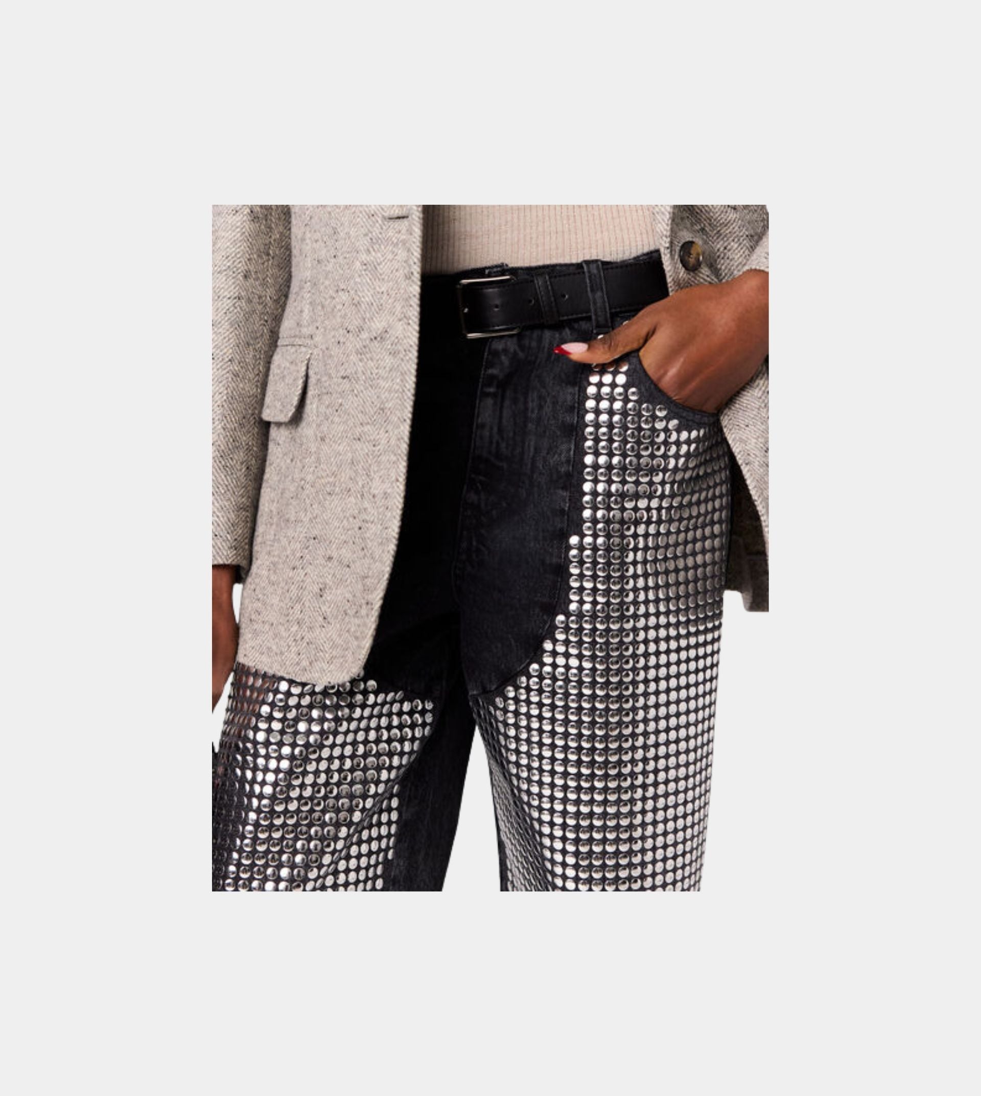 Mirror-Embellished Denim Chap Jeans