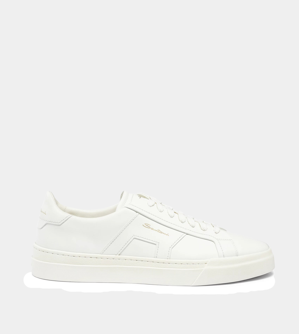 Men’s white leather double buckle sneaker