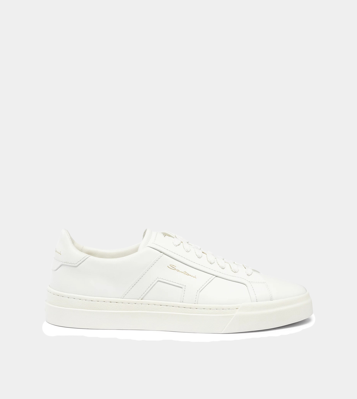 Men’s white leather double buckle sneaker
