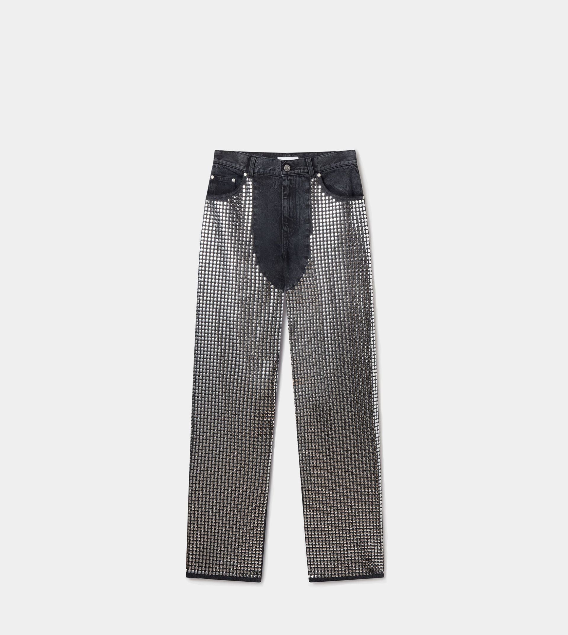 Mirror-Embellished Denim Chap Jeans