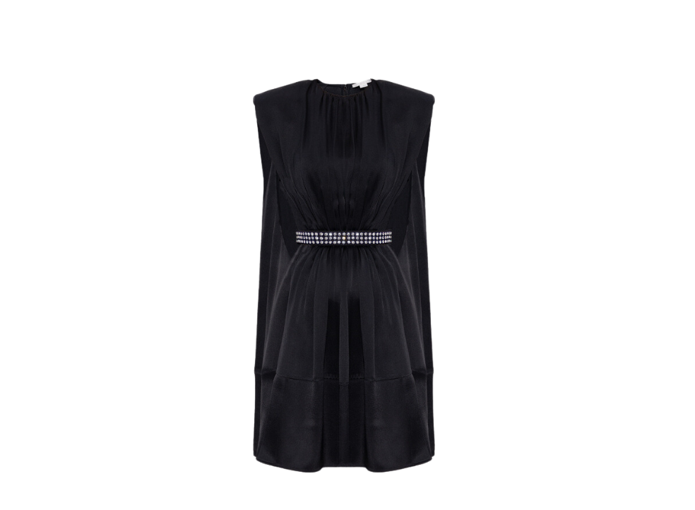 Stella McCartney Belted Pleat Front Double Satin Mini Dress